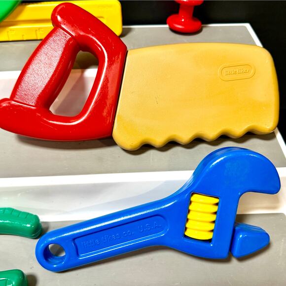 Vtg Little Tikes Hammer Straight Edge Hand Saw Wrench pliers Pretend Tool box - Picture 4 of 11